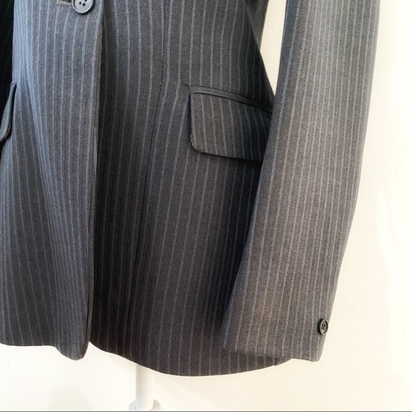PYTCHLEY VINTAGE WOOL BLEND LONG GREY BLUE STRIPED NOTCHED LAPEL BLAZER - Picture 5 of 10